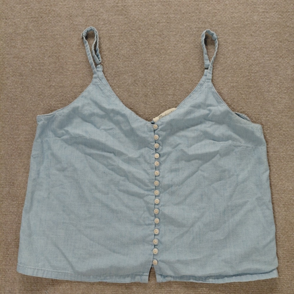 Madwell Denim Cottom Camisole Tank Top Sz 8 Powder Blue Button Luxe Front Button